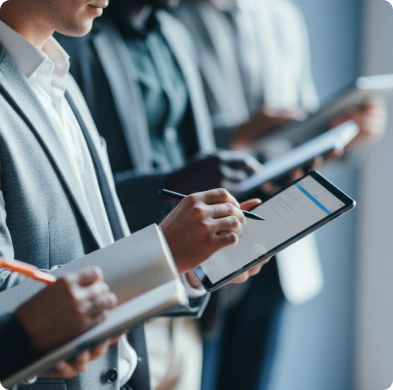 Dirigeants RH signant des contrats de travail numériques sur tablette